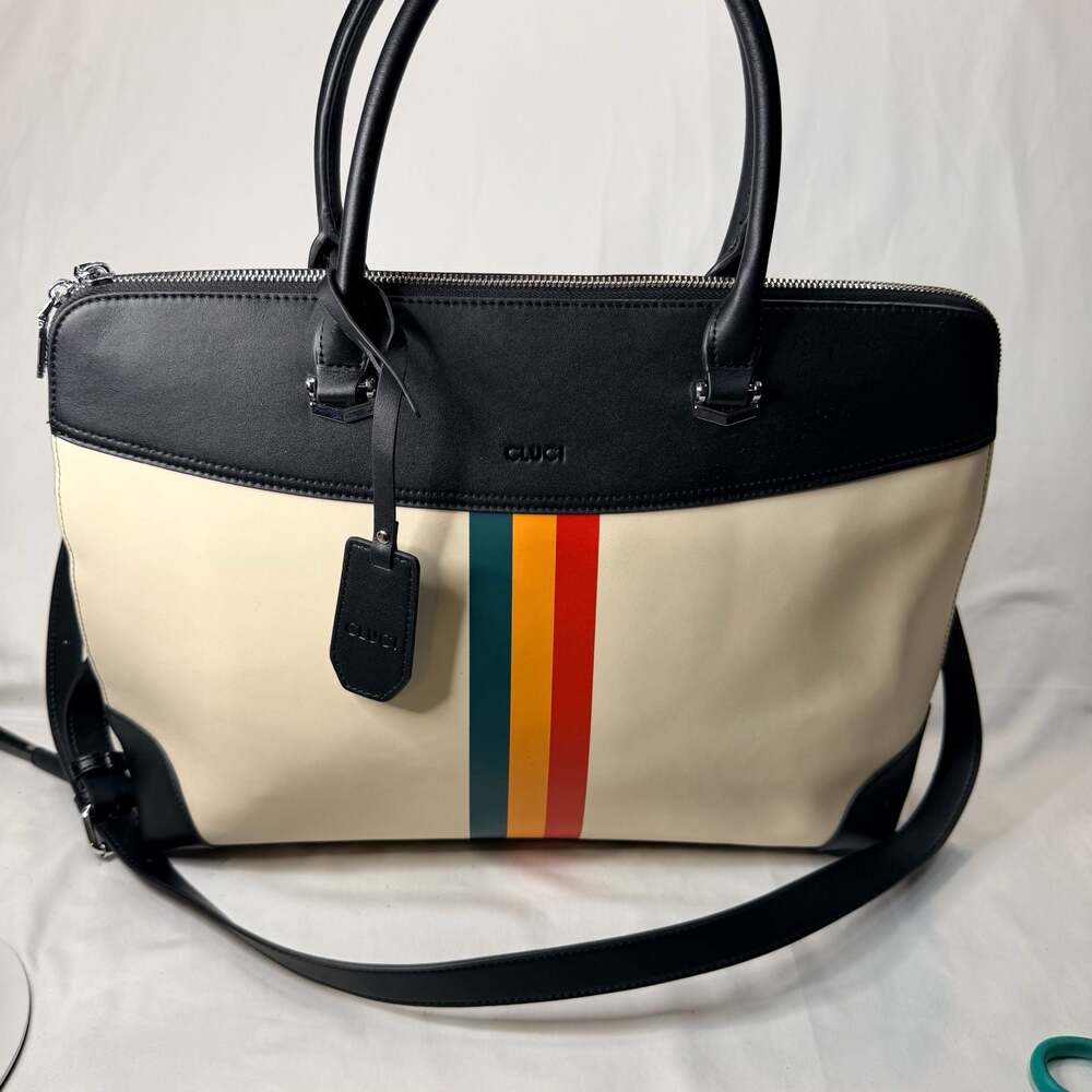 CLUCI Leather Briefcase 15.6” Laptop Business Work Bag w/Colorful Stripes